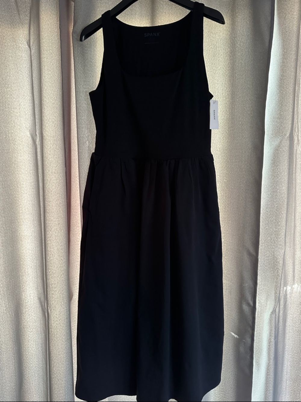 SPANX Black Sleeveless Midi Dress with Scoop Neck Size L NWT